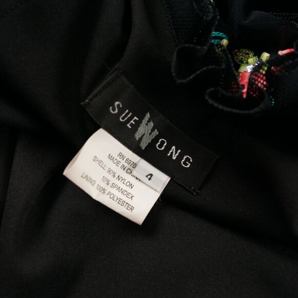 Sue Wong Floral Embroidered Beaded Black Sleeveless Mesh Y2K Dress Womens Sz 4 - Picture 7 of 7